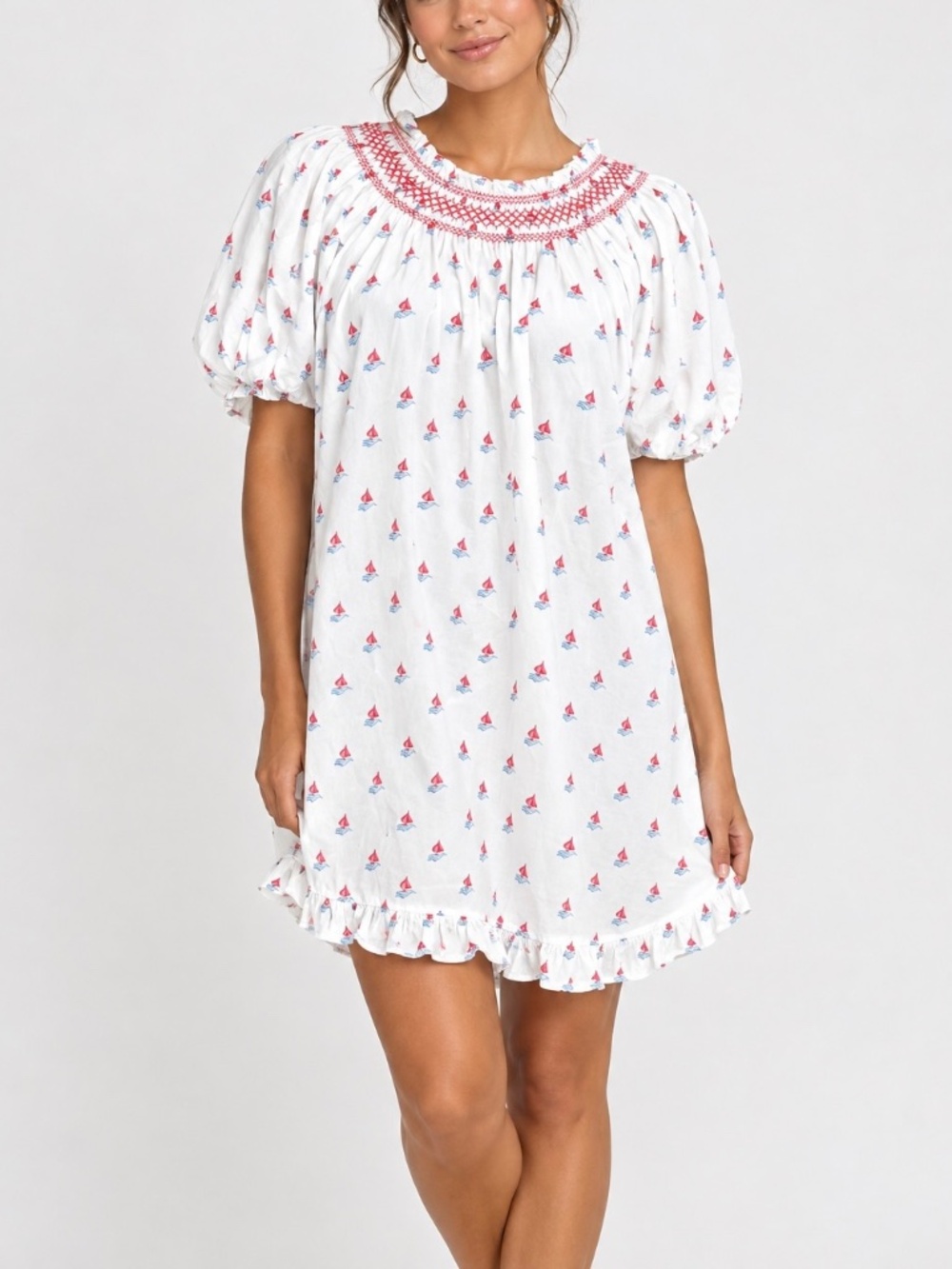 Hill House Home Genevieve Nap Dress Sz XS White Love Boats Smocked